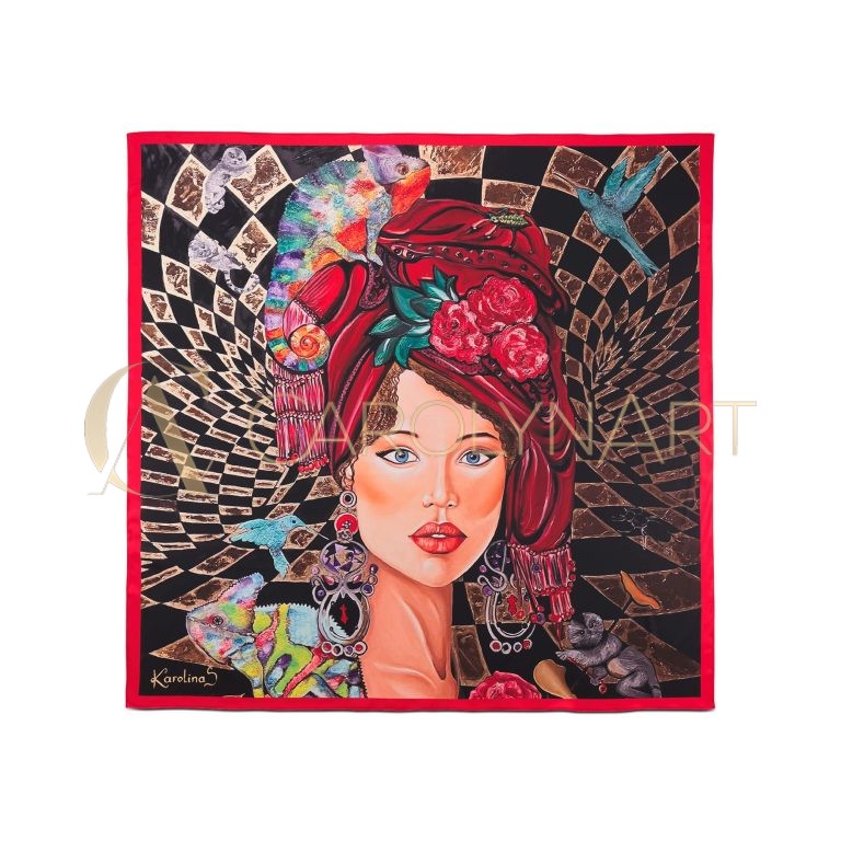 CarolynArt 100% selyem (Pes) kendő, Univerzum csodái IV.  90x90 cm - Image 1