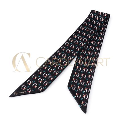 CarolynArt 100% selyem (Pes) kendő, Brand kolibrivel (fekete)  6X96cm