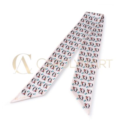 CarolynArt 100% selyem (Pes) kendő, Brand kolibrivel (fehér)  6X96cm