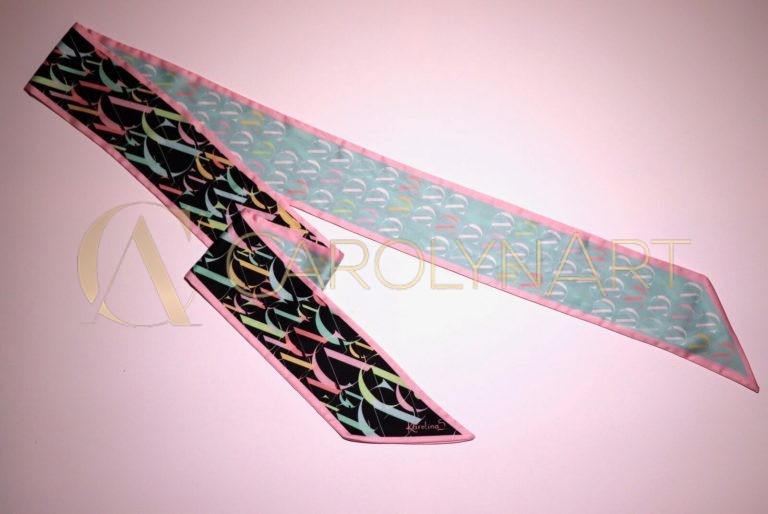 CarolynArt 100% selyemkendő, Brand-fekete-pink kollekció  10X180cm - Image 1