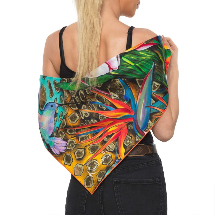 CarolynArt 100% selyem (Pes) kendő, Papagájvirág 90x90 cm - Image 2