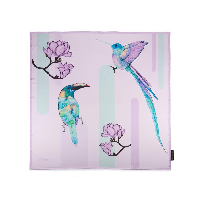 CarolynArt 100% selyem (Pes) kendő, Kolibri lilában  90x90 cm - Image 1