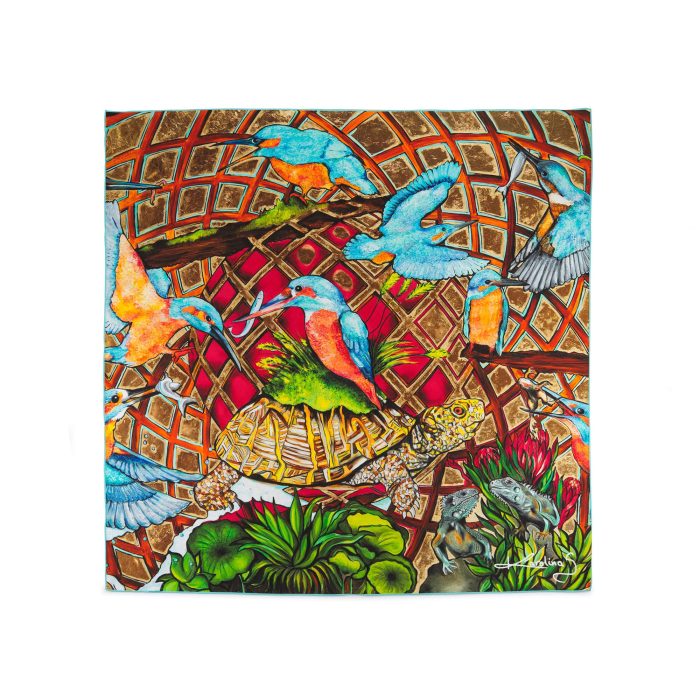 CarolynArt 100% selyem (Pes) kendő, Jégmadarak 90x90 cm - Image 1