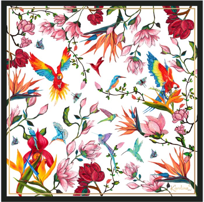 CarolynArt 100% selyem kendő - ara - white  90x90cm - Image 1