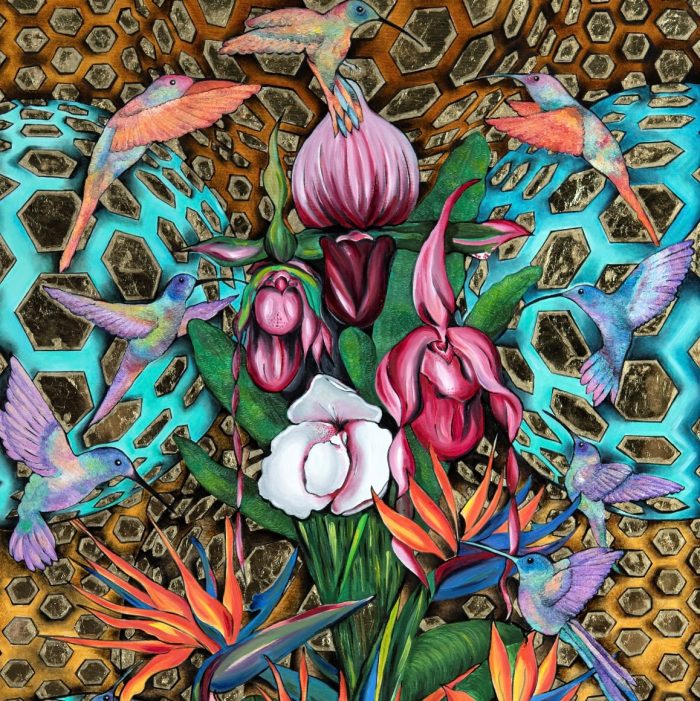 CarolynArt - Selyem - Papagájvirág - blue 60x60cm - Image 1