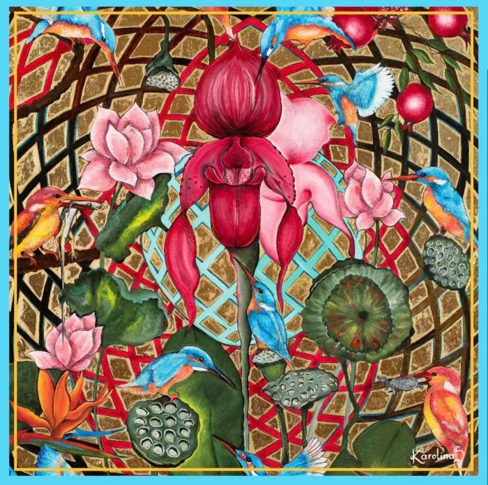 CarolynArt 100% selyem kendő, Jégmadarak II. - Silk Twill  90x90cm - Image 1