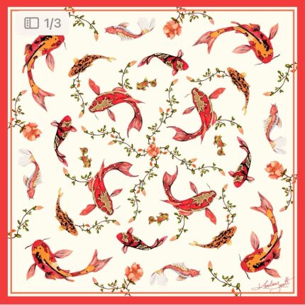 CarolynArt 100% selyem kendő, Koi-in White - Silk Twill  90x90cm