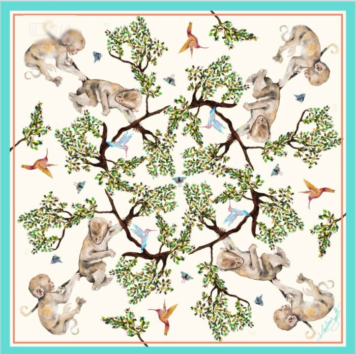 CarolynArt 100% selyem kendő, Tree of life - White  - Silk Twill  90x90cm - Image 1