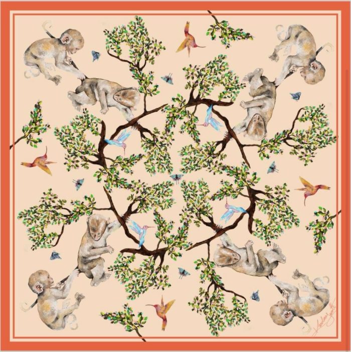 CarolynArt 100% selyem kendő, Tree of life - Orange  - Silk Twill  90x90cm - Image 1