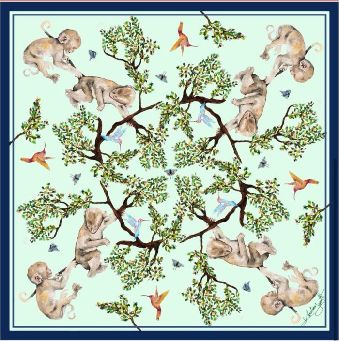 CarolynArt 100% selyem kendő, Tree of life - Green  - Silk Twill  90x90cm - Image 1