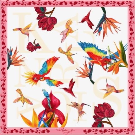 CarolynArt 100% selyem kendő, Papagájvirág - White  - Silk Twill  90x90cm