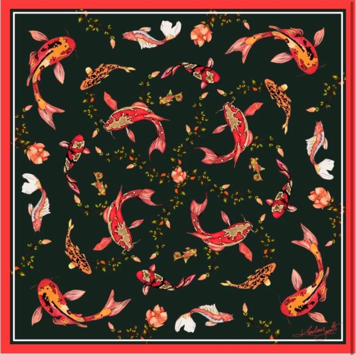 Carolynart Férfi Díszzsebkendő - Satin düsesz - Koi black, 25x25cm - Image 1
