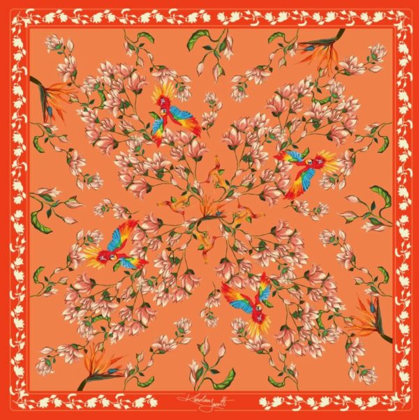 Carolynart Férfi Díszzsebkendő - Satin düsesz - Ara - Orange flower, 25x25cm