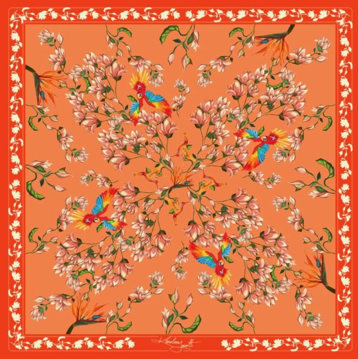 Carolynart Férfi Díszzsebkendő - Satin düsesz - Ara - Orange flower, 25x25cm - Image 1