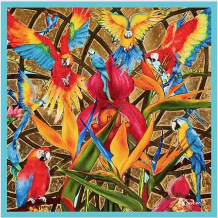 CarolynArt 100% selyemkendő, díszkendő, Papagáj-Ara  45x45cm