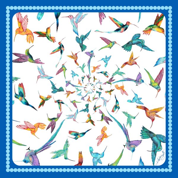 CarolynArt 100% selyemkendő - Circulation - Blue 90x90cm