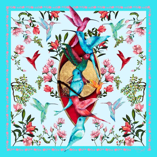 CarolynArt 100% selyemkendő - Golden Eye - Turquoise 90x90cm