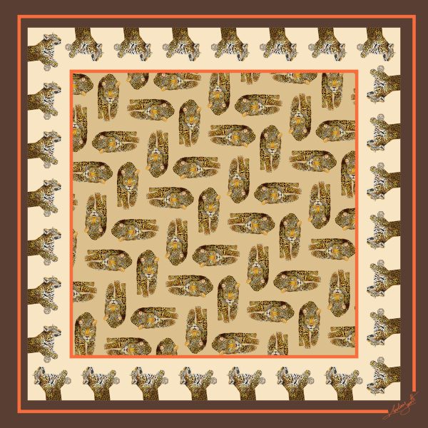 CarolynArt 100% selyemkendő - Leopard - Brown 90x90cm