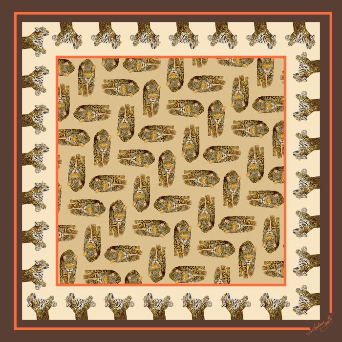 CarolynArt 100% selyemkendő - Leopard - Brown 90x90cm - Image 1