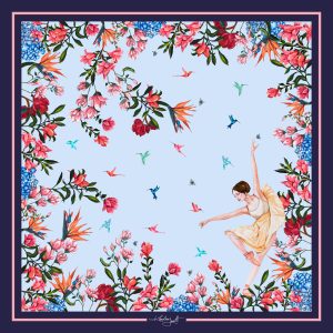 CarolynArt 100% selyemkendő - Ballerina - Blue 90x90cm