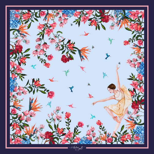CarolynArt 100% selyemkendő - Ballerina - Blue 90x90cm