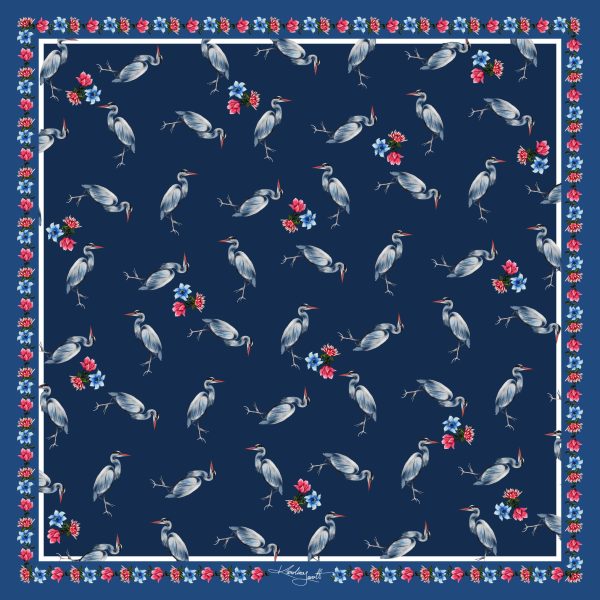 CarolynArt 100% selyemkendő - Blue Heron - Navy 90x90cm