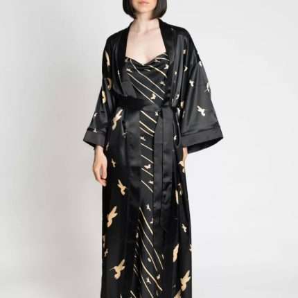 Selyem CarolynArt Kimono Kolibri kollekció - Fekete