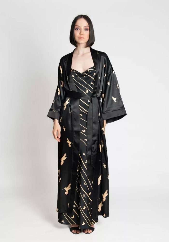 Selyem CarolynArt Kimono Kolibri kollekció - Fekete - Image 1
